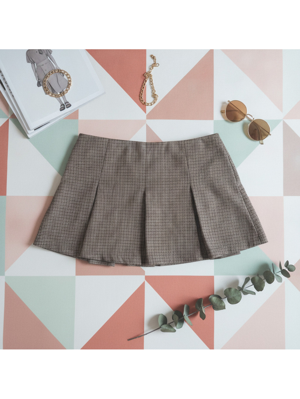 Urban Outfitters Plaid Pleated Mini Skirt Brown XS Women's - Picture 2 of 5